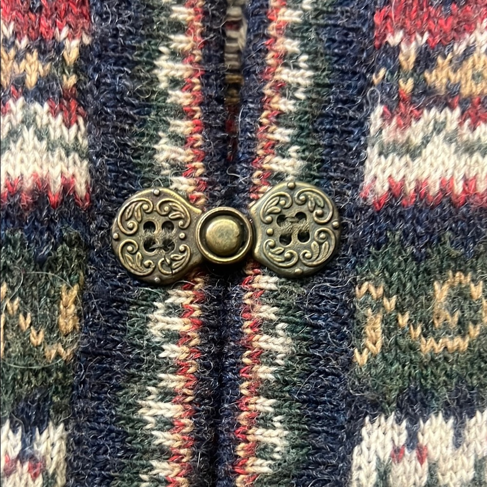 Daniel Hechter Red and Green Fair Isle Cardigan Sweater - Picture 4 of 5